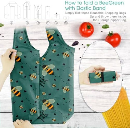 BeeGreen Animals Reusable Grocery Bags Bees Turtles Flamingo Peacock Alpaca Butterfly Lovers Gifts Shopping Bags Bulk 50LBS X-Large Foldable-Heavy Duty