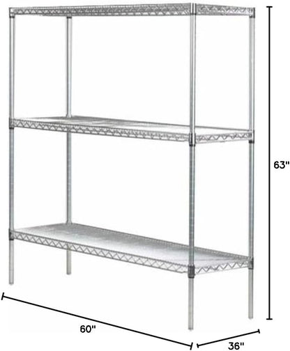 Omega 36" Deep x 60" Wide x 63" High 3 Tier Chrome Starter Shelving Unit