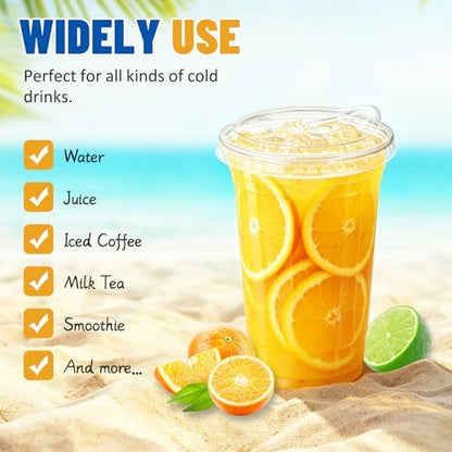 Qinsihwn 24 oz Clear Plastic Cups with Lid,25 Pack Disposable Iced Coffee Cups with Strawless Sip Lids,To Go Cups for Juices,Smoothies,Cold Drinks for Party,Event