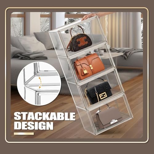 10 Pack Clear Thicken Sturdy Shoe Storage Organizer with Magnetic Door Stackable Boxes for Closet Folding Space-Saving Shoe Rack for Sneaker Boot Plastic Cabinet