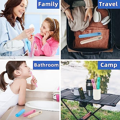 Hooqict 4 Pack Toothbrush Cases Travel Toothbrush Holder Portable Toothbrush Container Plastic Protector Cover Case for Traveling, Camping, Home, School, Business