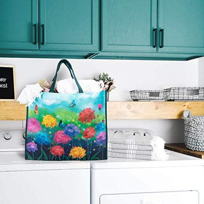 NymphFable Floral Garden Shopping Bags, 6 Pack Reusable Grocery Bag 50LBS