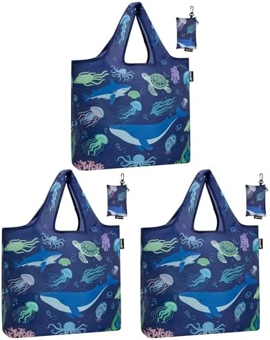 HOLYLUCK Reusable Grocery Bags,Heavy Duty Foldable Shopping Tote Bag (Standard, 3 Whales)