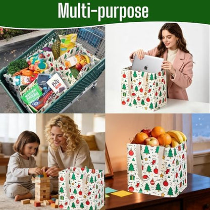 VENO 4 Pack Large Grocery Bag Reusable Shopping Bags with Hard Bottom