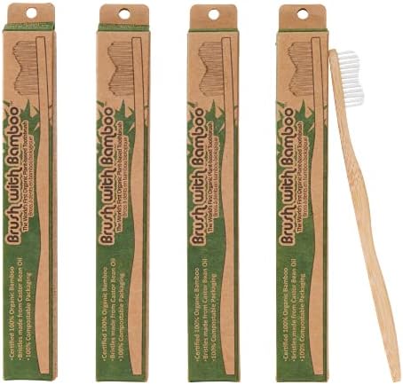 Brush with Bamboo Toothbrush with Plant-Based Bristles - 4 Pack
