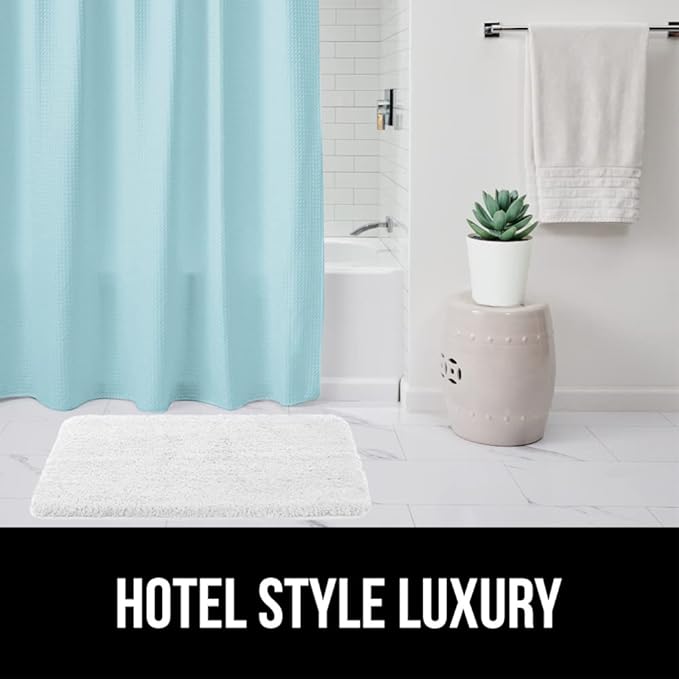 GORILLA GRIP Waffle Shower Curtain, Thick Weighted Fabric, Wrinkle and Rust Resistant, Classic Hotel Quality Design, Heavy Duty Long Curtains for Bathroom Showers Bath Tubs Machine Wash 72x72 Spa Blue