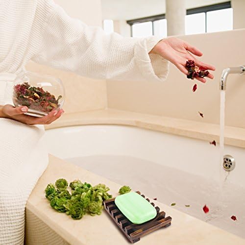 Soap Dish Holder, Bathroom Wooden Soap Case, Sink Deck Bathtub Shower Dish, Rectangular, Hand Craft, Natural Wooden Holder for Soap, Sponges, Scrubber (2 Pack soap Dish)