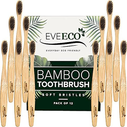 12 Count I Bamboo Toothbrush I Soft Bristles Best for Sensitive Gums I Charcoal I Vegan I Natural Wood I BPA Fee I Recyclable I Compostable I Biodegradable | Environmentally Friendly