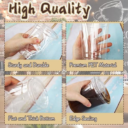 Qinsihwn 16 Oz Plastic Clear Cups with Strawless-Sip-Lids,25 Sets Plastic Cups with Sip Through Lids,Disposable Iced Coffee Cups for Milkshake,Smoothie,Cold Drinks
