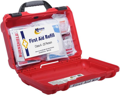 MFASCO Deluxe Class A First Aid Kit 909 Red | DOT, ANSI & OSHA Approved, Packed in a Rugged, Waterproof, Indestructible Case, Compartmental Bag, Durable, Red Plastic Kit, OSHA Type II & IV Container