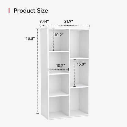 oneinmil 7 Cube Bookshelf, White Cube Organizer and Display Shelf with Storage, Stackable Bookcase for Small Space, Wooden Cube Shelf Easy to Match for Living Room, Bedroom, Study Room and Office