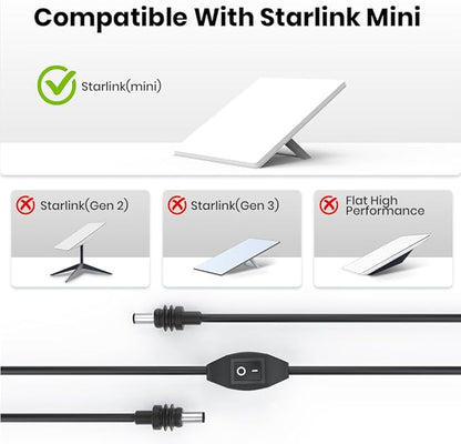 XTAR 10FT DC5521 Power Cable for Starlink Mini with Coupler - Shorter & Portable Alternative to 15M Cable, Dual Male & Female Connectors for RV Outdoor Camping Use(1*Cable+1*Connector)