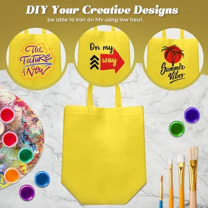 Reginary 100 PCS Non Woven Tote Bags Bulk,Yellow