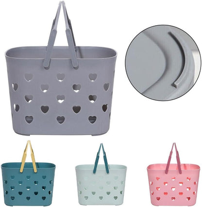 Plastic Shower Caddy Basket with Handle, Hollow Out Design for Bathroom Organizer, Stackable Storage Tote for Shampoo and Cleanser, Grey
