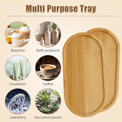 6Pcs Bamboo Tray for Bathroom, Small Wooden Trays Decorative for Candle
