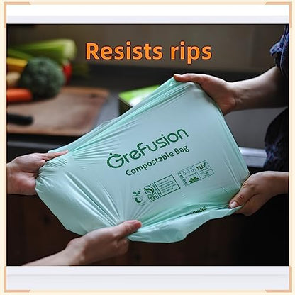 Compostable Trash Bags with handle-tie,Garbage Bags, 2.6 Gallon,Food Waste Bags,Small trash bags for compost bin kitchen,Certified by BPI and OK Compost (2.6G-50count)