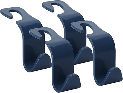 Soleebee 4 Pack Car Headrest Hooks - Universal Auto Hooks, Back Seat Hangers, Storage Organizer (Navy Blue)