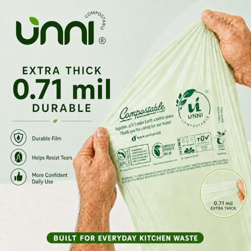 UNNI 4 Gallon Compostable Bags with Easy-Tie Handles, 15 Liter, 30 Count