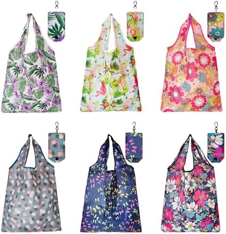 HIQU and HIST 6 Pcs Reusable Shopping Bags, Foldable Grocery Bags in Pocket, Eco-friendly Travel Recycle Shopping Bags,Waterproof and Machine Washable, for Daily Shopping Supplies load