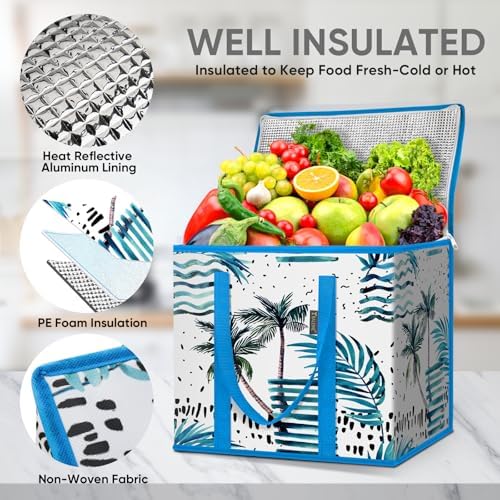 BALEINE Insulated Reusable Grocery Bags with Zippered Top, Large Cooler Bag