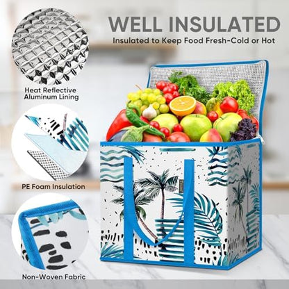 BALEINE Insulated Reusable Grocery Bags with Zippered Top, Large Cooler Bag