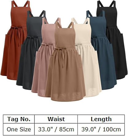 ODIZLI Frill Apron for Women Cotton Cross Back Vintage Ruffle Apron for Garden Cooking Aprons