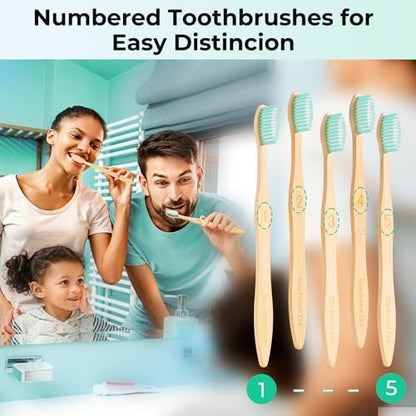 Bamboo Toothbrushes, Ultra Soft 0.12mm PBT Bristles 10 Pack