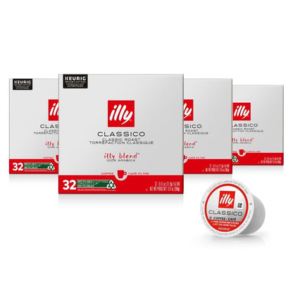 Illy Coffee K Cups - Pods For Keurig Machines – Classico Roast - Caramel, Orange Blossom & Jasmine - Mild, Flavorful & Balanced Flavor - No Preservatives – 32 Count, 4 Pack