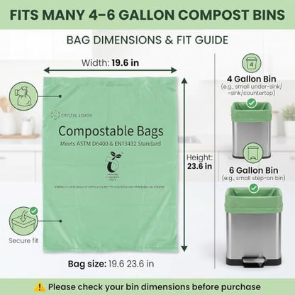 Compostable Trash Bags 6 Gallon, 50 Count Kitchen Food Waste Bags