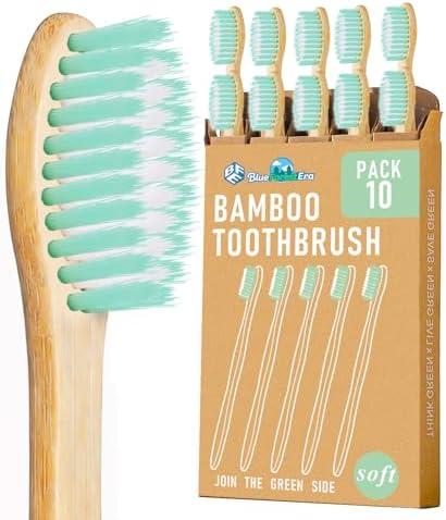Bamboo Toothbrushes, Ultra Soft 0.12mm PBT Bristles 10 Pack