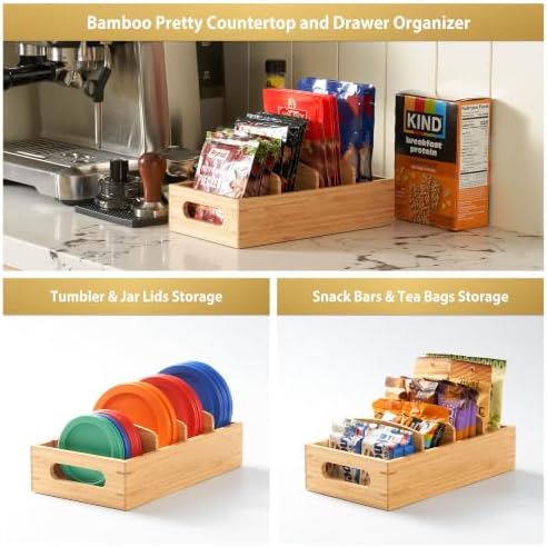 Umilife Small Bamboo Seasoning Packet & Tumbler Lid Organizer in Cabinet