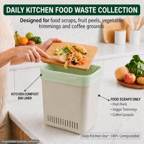 Compostable Trash Bags 6 Gallon, 50 Count Kitchen Food Waste Bags