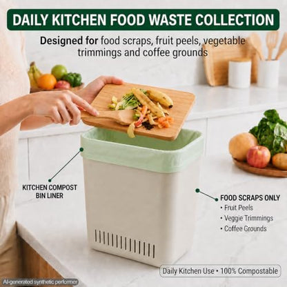 Compostable Trash Bags 6 Gallon, 50 Count Kitchen Food Waste Bags