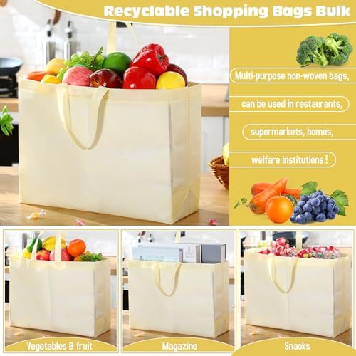 Windyun Reusable Grocery Bags Large Non Woven Shopping Bags with Handles Foldable Portable Tote, 16x6x12 Inch
