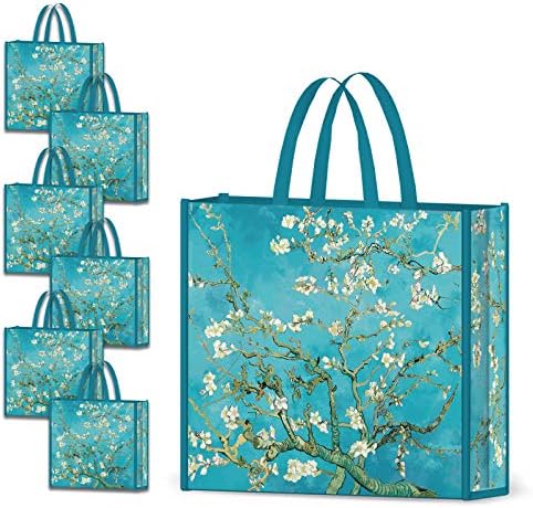 NymphFable Almond Blossom Shopping Bags, 6 Pack Reusable Grocery Tote Bag