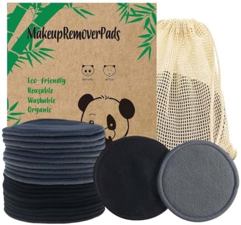 Reusable Makeup Remover Pads 20 Pack Reusable Makeup Cotton Rounds with Laundry Bag|Soft Black Cotton Makeup Remover Pads for Face