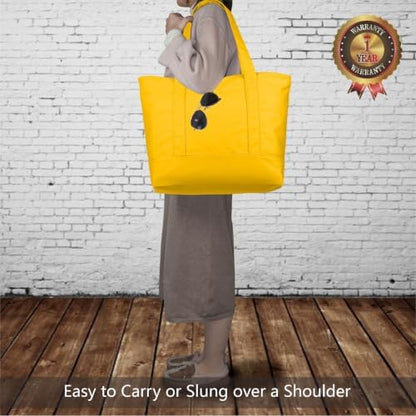 TOPDesign 6-Pack Canvas Tote Bags with an External Pocket, Reusable Grocery Shopping Bags, Top Zipper Closure, Daily Essentials (Yellow)