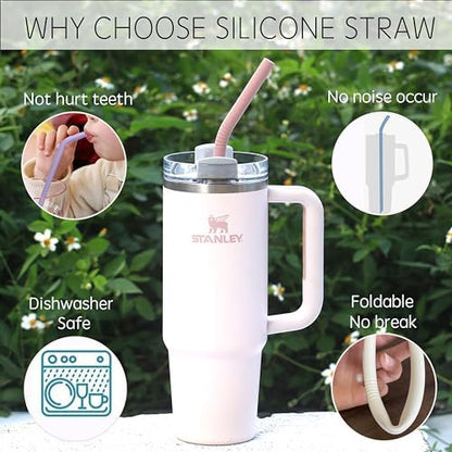 Pastel Color 14” Extra Long Silicone Replacement Straw for 40 oz Stanley Cup, Reusable Flexible Tall Giant Big Drinking Straw for Quencher Tumbler,1Gallon/64 oz Water Bottle,Hydro Jug-6 pack