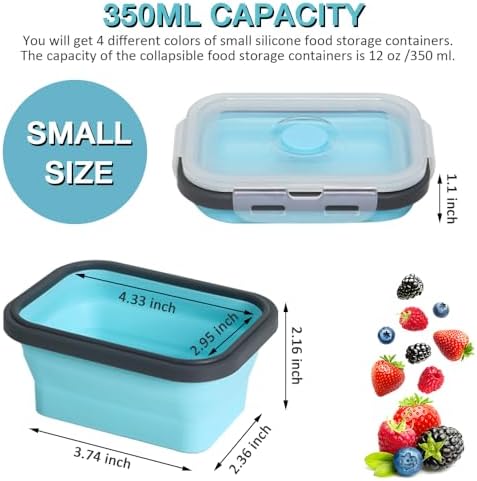 Small Collapsible Silicone Food Storage Container(12 Oz) 4 Pack