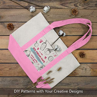 TOPDesign 30-Pack Canvas Tote Bags with an External Pocket, Reusable Grocery Shopping Bags, Top Zipper Closure, Daily Essentials (Pink/Natural)