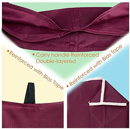 BeeGreen Burgundy Reusable Grocery Bags with Zipper Storage Pouch 10 Packs Wine Red Reusable Shopping Bags Bulk Foldable-Machine Washable