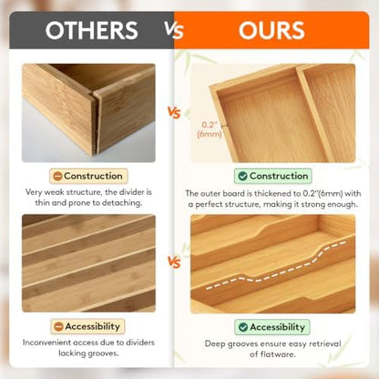 Lifewit Bamboo Utensil Organizer for Kitchen Drawer, Cooking Utensil Tray