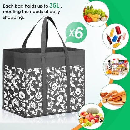 Reusable Grocery Bags Foldable Tote Bags bulk Shopping Bags 6-Pack, Grey