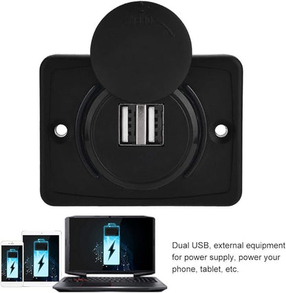 USB Car Charger, 12v 24v Mini Panel Dual Socket Power Adapter Outlet with Cap Quick Surface Mount Multi Device Charging for Cars Bus Boat Automotive Marine Truck Golf Cart Smartphone Laptop