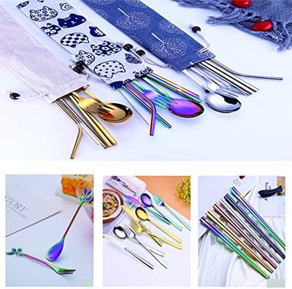 Travel Utensils Set with Case Reusable Stainless Steel Silverware Flatware Set 9 Pcs Portable Cutlery Eating Utensils Set for Lunch Boxes Workplace Camping School, Dishwasher Safe (Black)