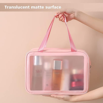 DAPOWER Travel Toiletry Bag for Women, Matte Translucent Toiletry Bag with Handy Handle, Makeup Cosmetic Organizer Bag for Travel Toiletries Accessories (Pink)