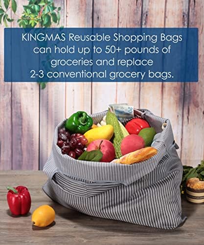 KINGMAS Reusable Grocery Bags, Eco-Friendly Folding Tote Shopping Bag fits in Pocket, Washable Waterproof Nylon Pouch Bags