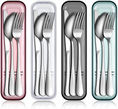 Yinkin 4 Pack Travel Silverware Set with Case for Lunch,Clear