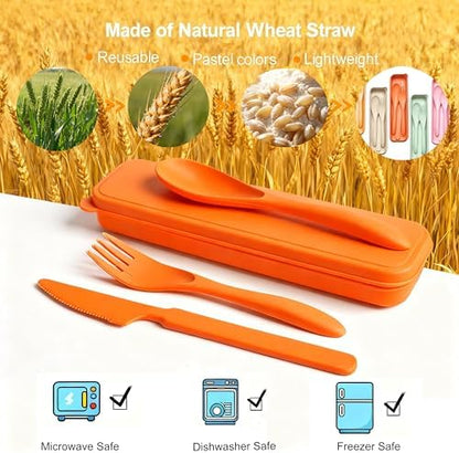 Wheat Straw Portable Cutlery Set 6pk Knife Fork Spoon with Storage Case