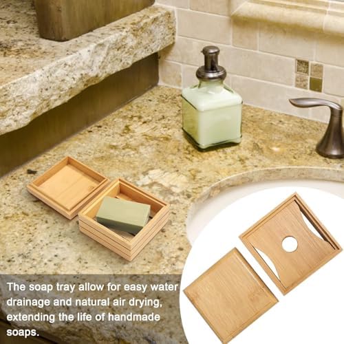 1/2Pcs Bamboo Soap Dish with Lid - Natural Wood Bar Tray Holder Storage Rack Container, Self Draining Soap Tray for Bathroom, Extend Soaps Life and Keep Dry ﻿(1Pcs)